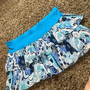 Estam Vintage Blue Double Tiered Graphic Mini Skirt Size Large‎